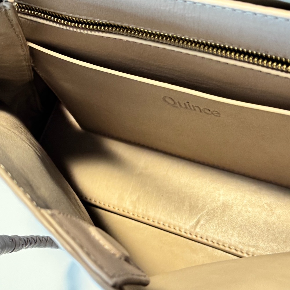 Quince Italian Leather Hand Woven Satchel in Taupe - Picture 9 of 12